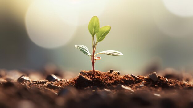 Une petite plante pousse de la terre