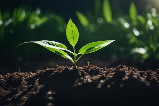 Photo une petite plante qui pousse dans le sol dans l'obscurité