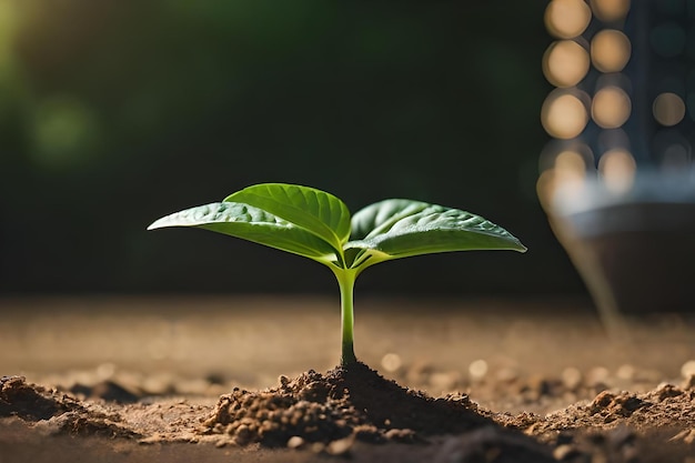 Photo une petite plante qui pousse dans le sol.