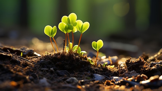 une petite plante qui pousse du sol dans la forêt