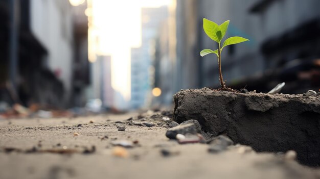 Une petite plante qui pousse du sol.