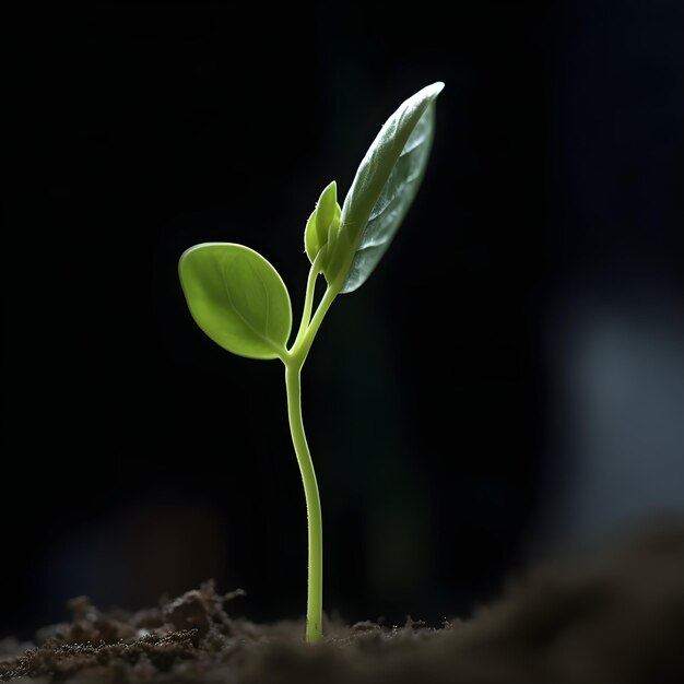 Une petite plante sort du sol.