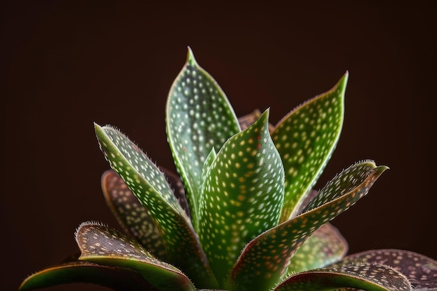 Une petite plante verte avec des taches blanches.