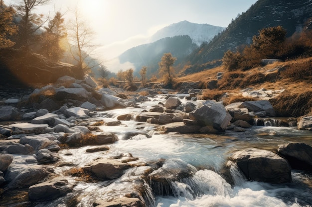 Une petite rivière dans les montagnes.