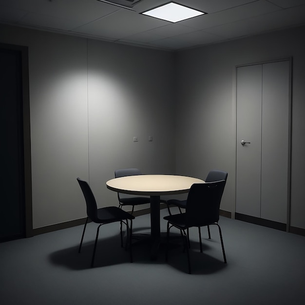 Petite salle de réunion sans personne avec de la lumière générée par l'IA