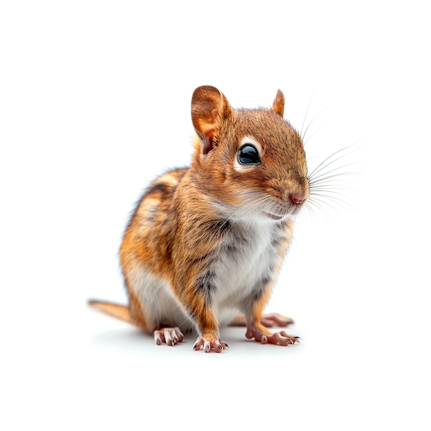 Photo petite souris brune et blanche assise sur le sol blanc ai générative