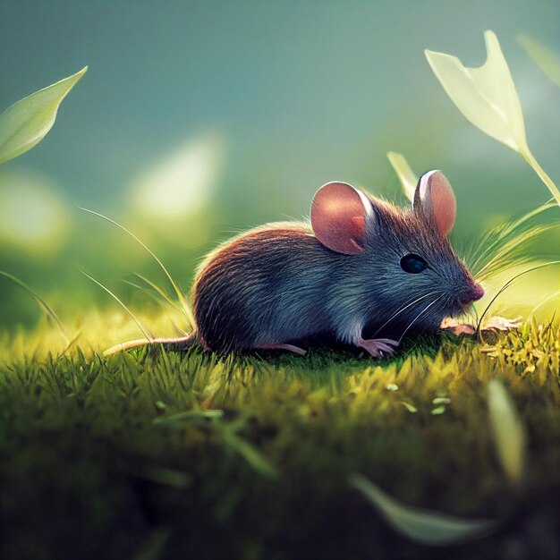 Petite souris ou souris dans le jardin rendu 3d