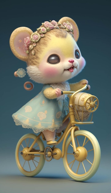 Petite souris très mignonne faisant du vélo générative ai