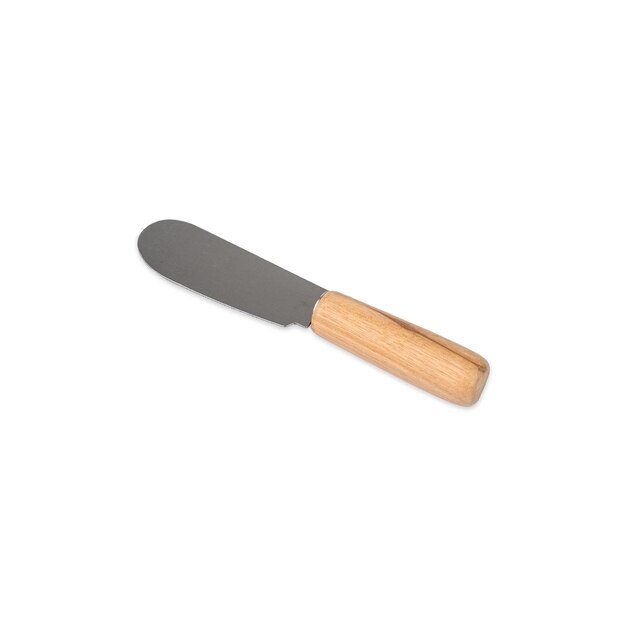 Petite spatule en métal et bois isolée sur fond blanc