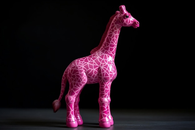 Petite statue de girafe rose sur fond noir