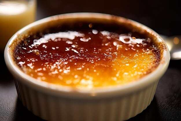 une petite tasse de sauce au chocolat est sur une table.