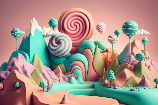 Petite terre de bonbons aux couleurs pastel Une illustration fantastique IA générative
