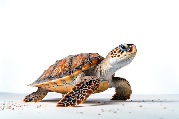 Petite tortue de mer sur fond blanc