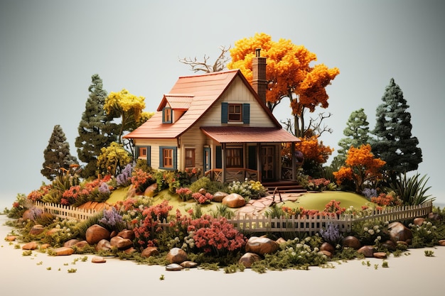 Une petite vieille ferme avec de l'herbe et des arbres