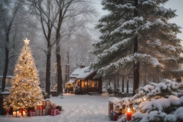 une petite ville 3D rendu la veille de Noël la nuit