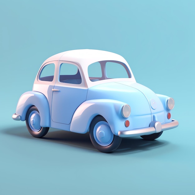 Une petite voiture bleue et blanche