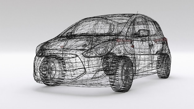 Petite voiture familiale, design en maille. rendu 3D.