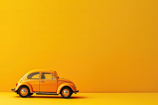 Photo une petite voiture orange est sur un fond jaune