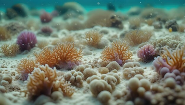 Photo de petites anémones de mer en bonne santé sur le fond de la mer