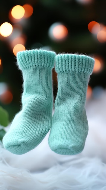 Les petites chaussettes de laine des bébés en vert bleu pastel semblent assez confortables AI générative