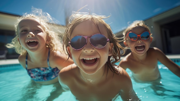 Les petites filles qui s'amusent dans la piscine capturent l'essence des moments d'enfance insouciants.