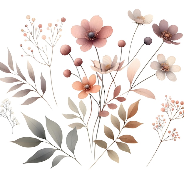 Petites fleurs dans une collection d'aquarelles