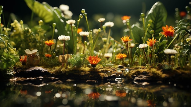 petites fleurs avec maison photographie haute définition fond d'écran créatif
