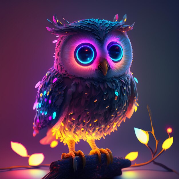 Photo les petites lumières au néon de hibou.