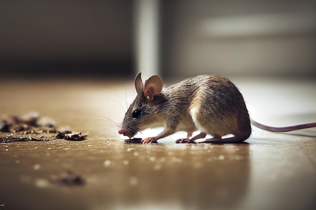 Petites ordures grises de souris et de rats sur le sol sale