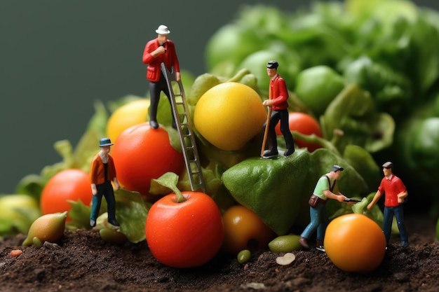 Photo les petites personnes font cueillir des fruits et des légumes