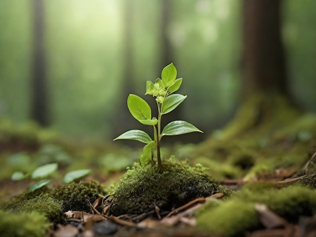 De petites plantes vertes poussent du sol de la forêt