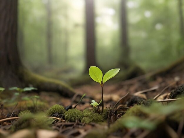 Petites pousses de plantes dans le sous-bois de la forêt