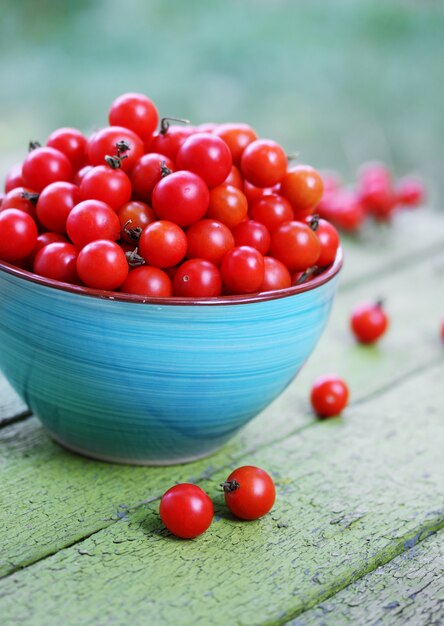 petites tomates cerises dans un bol bleu