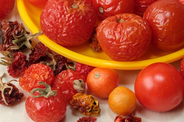 Petites tomates cerises mûres séchées au soleil