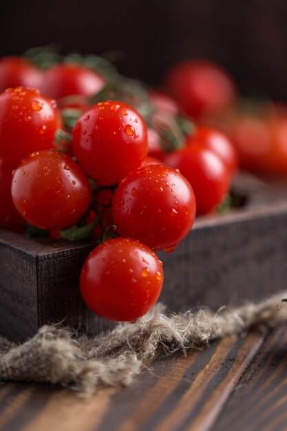 Petites tomates cerises rouges. Tomates cerises sur une branche