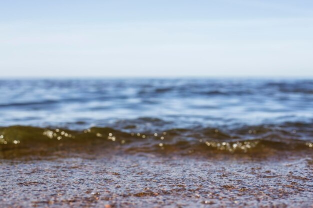 Petites vagues de la mer dans l'éblouissement du soleil