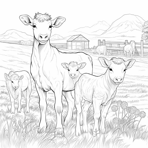 Petits animaux de la ferme Bonanza Pages à colorier avec des vaches, des moutons et des chevaux