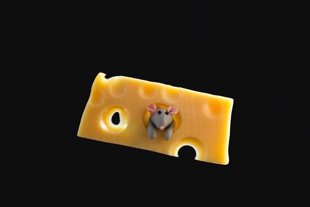 Petits bâtons de souris gris en pâte à modeler à partir d'un morceau de fromage