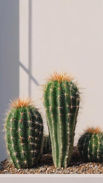 Petits cactus avec un fond blanc sur la paroi