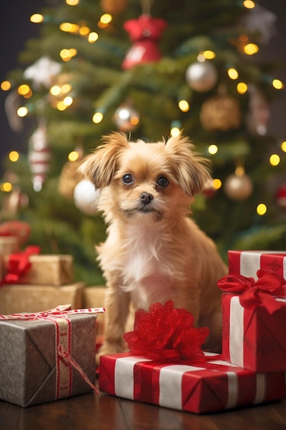 Des petits cadeaux d'arbre de Noël pour chiens.