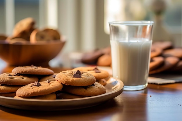 Petits déjeuners délicieux et nutritifs à base de lait avec des biscuits au chocolat générés par l'IA