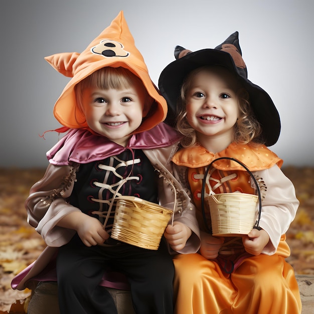 Les petits enfants en costume d'Halloween sont mignons.