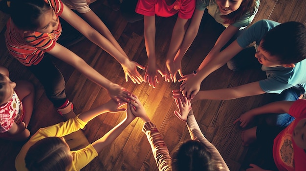 Photo les petits enfants font un cercle avec les mains autour