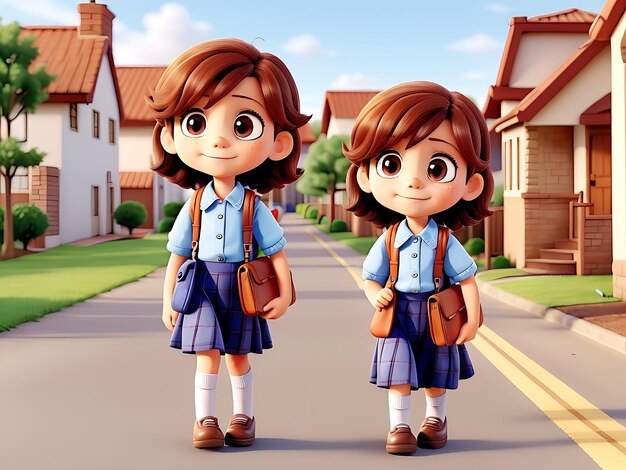 Les petits enfants vont à l'école une route