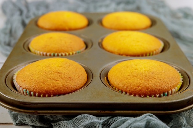 Petits gâteaux faits maison nature dans une plaque à pâtisserie.