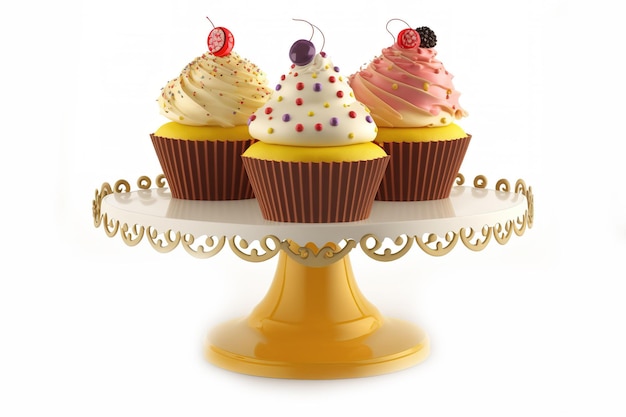 Photo petits gâteaux sucrés sur un stand de dessert sur fond blanc