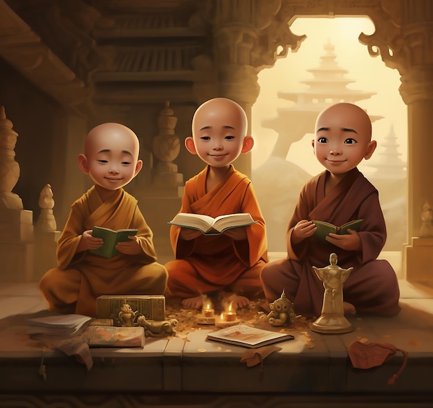 Les petits moines de la sérénité artistique dans l'art de l'IA