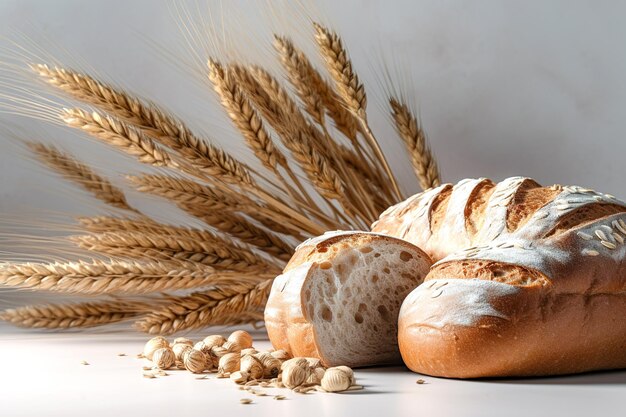 Petits pains rugueux ou baguettes françaises de blé et de farine sur un tableau blanc Cuisine rurale ou boulangerie avec un espace de texte libre en arrière-planxAxA