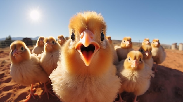 Photo petits poulets jaunes qui seront bientôt de la nourriture sur vos étagères générés par l'ia