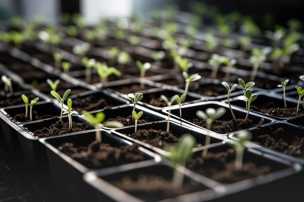 Petits semis de pousses vertes dans une IA générative du sol